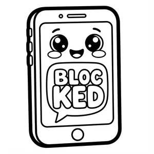 Cute kawaii smartphone displaying a text message bubble that says BLOCKED for Anti-Valentine's Day coloring.