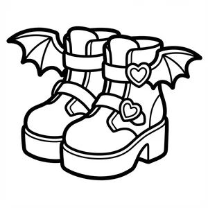 Spooky boots with bat wings and heart buckles.