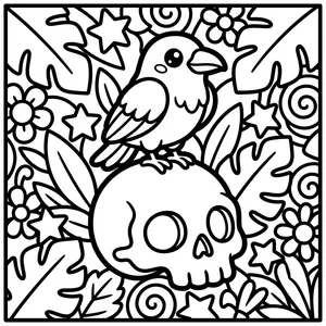 Cute bird perched on a skull.