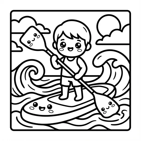 Cute boy on a paddle board.
