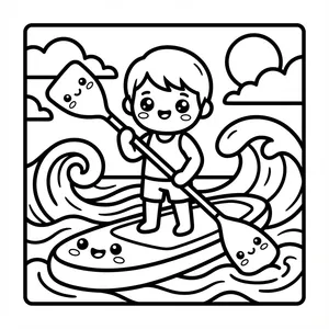 Cute boy on a paddle board.
