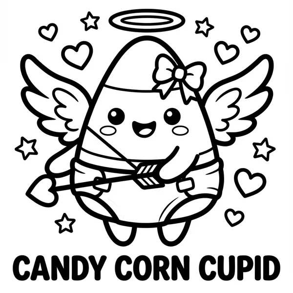 Candy corn cupid with a bow and arrow.