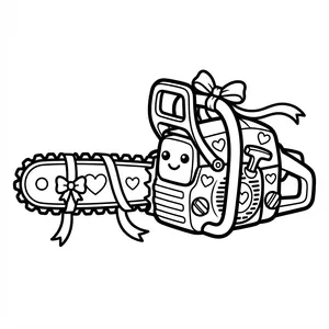 Cute chainsaw decorated with a bow and hearts.