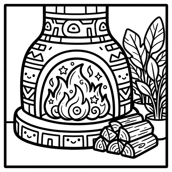 Cozy cute fireplace with smiling flames and logs.