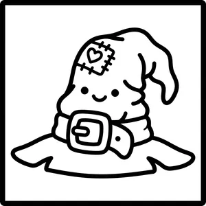 Smiling wizard hat with a stitched heart patch.