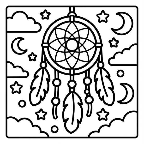 A beautiful dreamcatcher with feathers under the night sky.