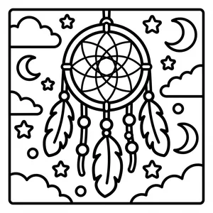 A beautiful dreamcatcher with feathers under the night sky.