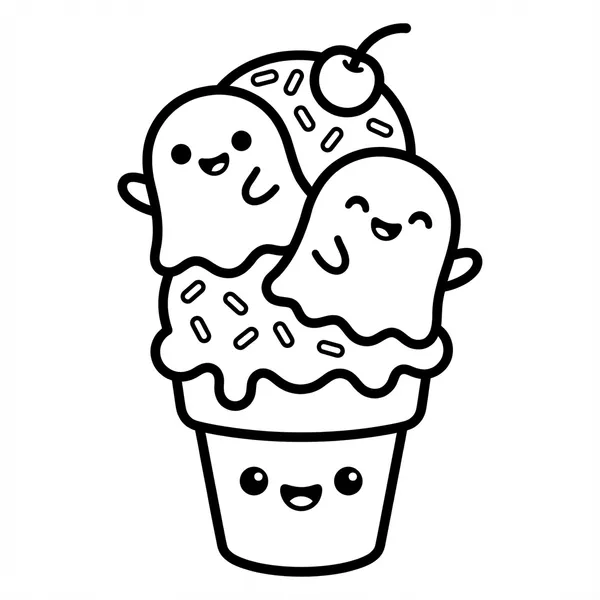 Ice cream cone with cute ghost scoops.