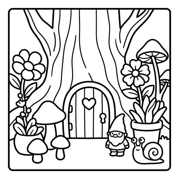 Gnome by a tree door with a snail.