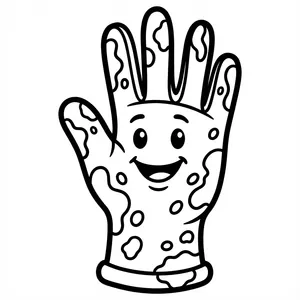 Cheerful smiling muddy gardening glove waving hello with big friendly eyes.