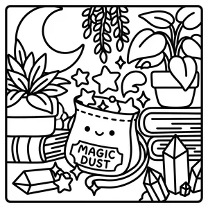 Magic Dust Bag Coloring Page Small pouch of magic dust with stars.