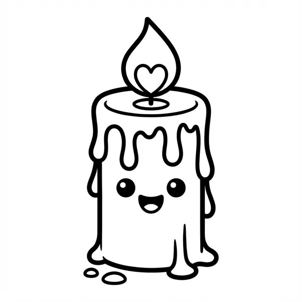 Smiling melting candle with a heart flame.
