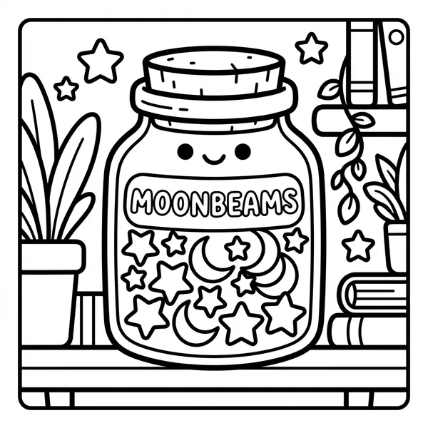 Jar filled with moons and stars labeled Moonbeams.