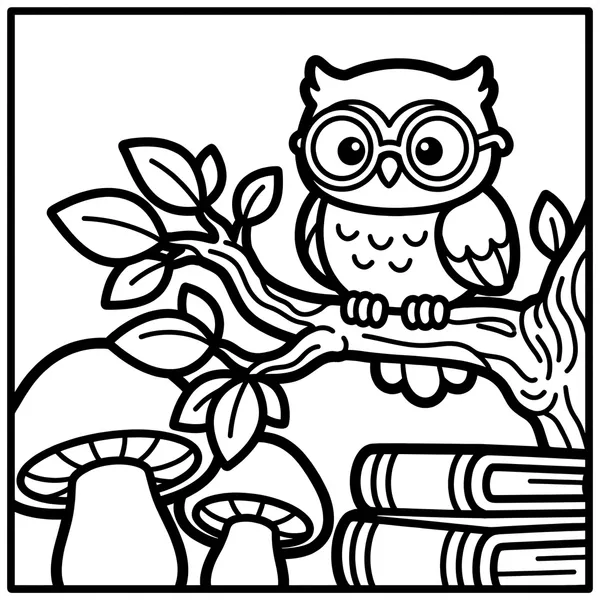 Wise owl wearing glasses on a branch.