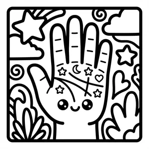 Cute palmistry hand with stars and moons.