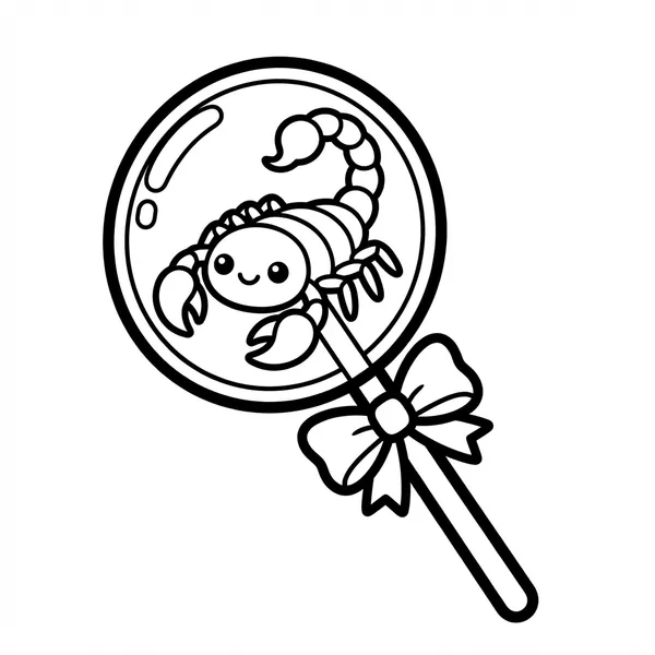 Scorpion inside a lollipop with a bow.