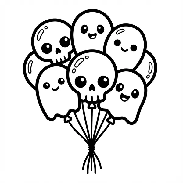 A bouquet of cute skull and ghost balloons.