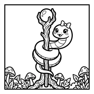 Snake with Orb Coloring Page Cute snake wrapped around a branch with an orb.