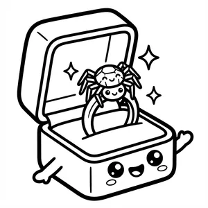 A cute spider ring in a smiling box.