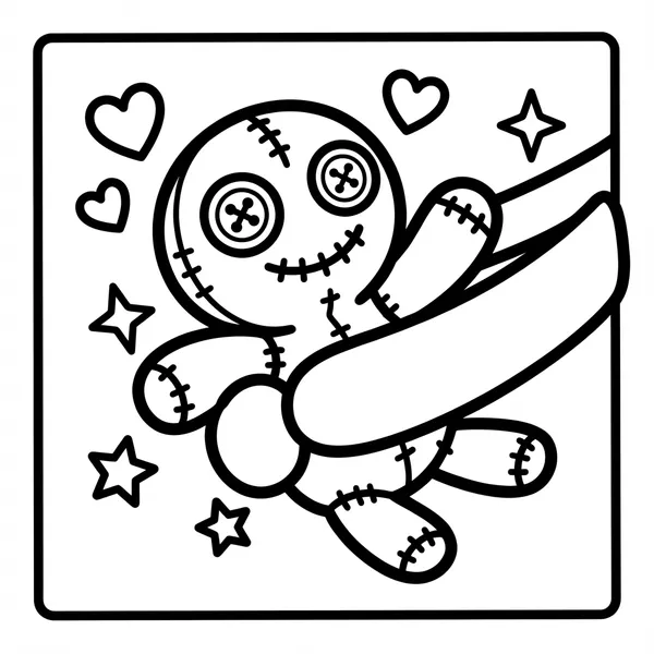Cute voodoo doll with button eyes and stitches.