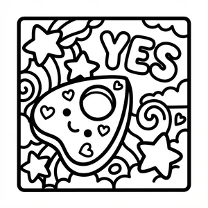 Planchette with hearts and the word YES.