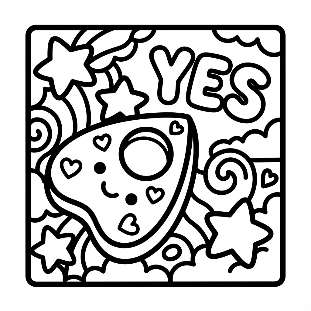 Planchette with hearts and the word YES.