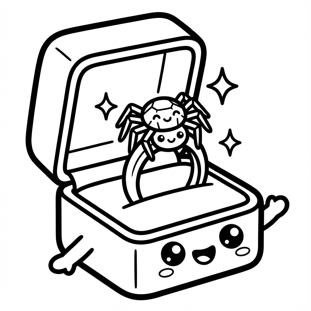 A cute spider ring in a smiling box.