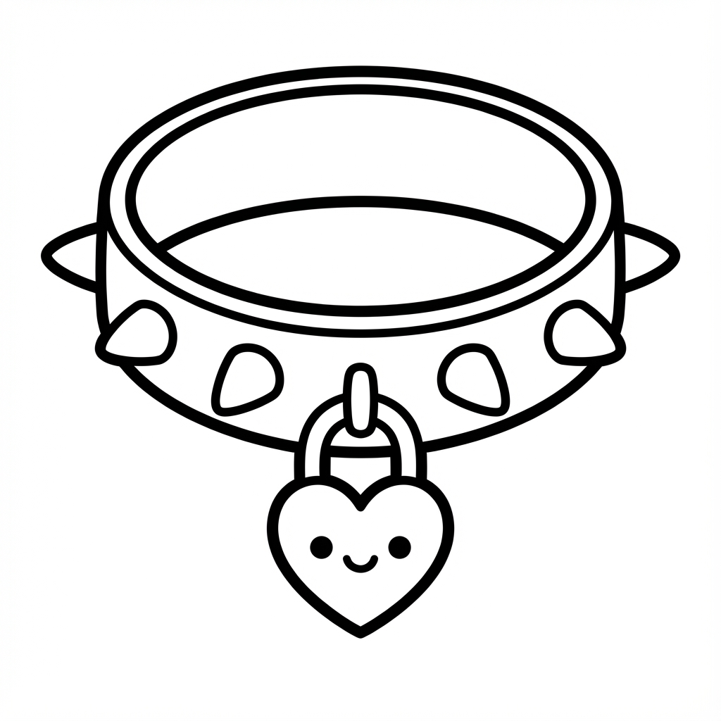 Spiked collar with a heart lock.
