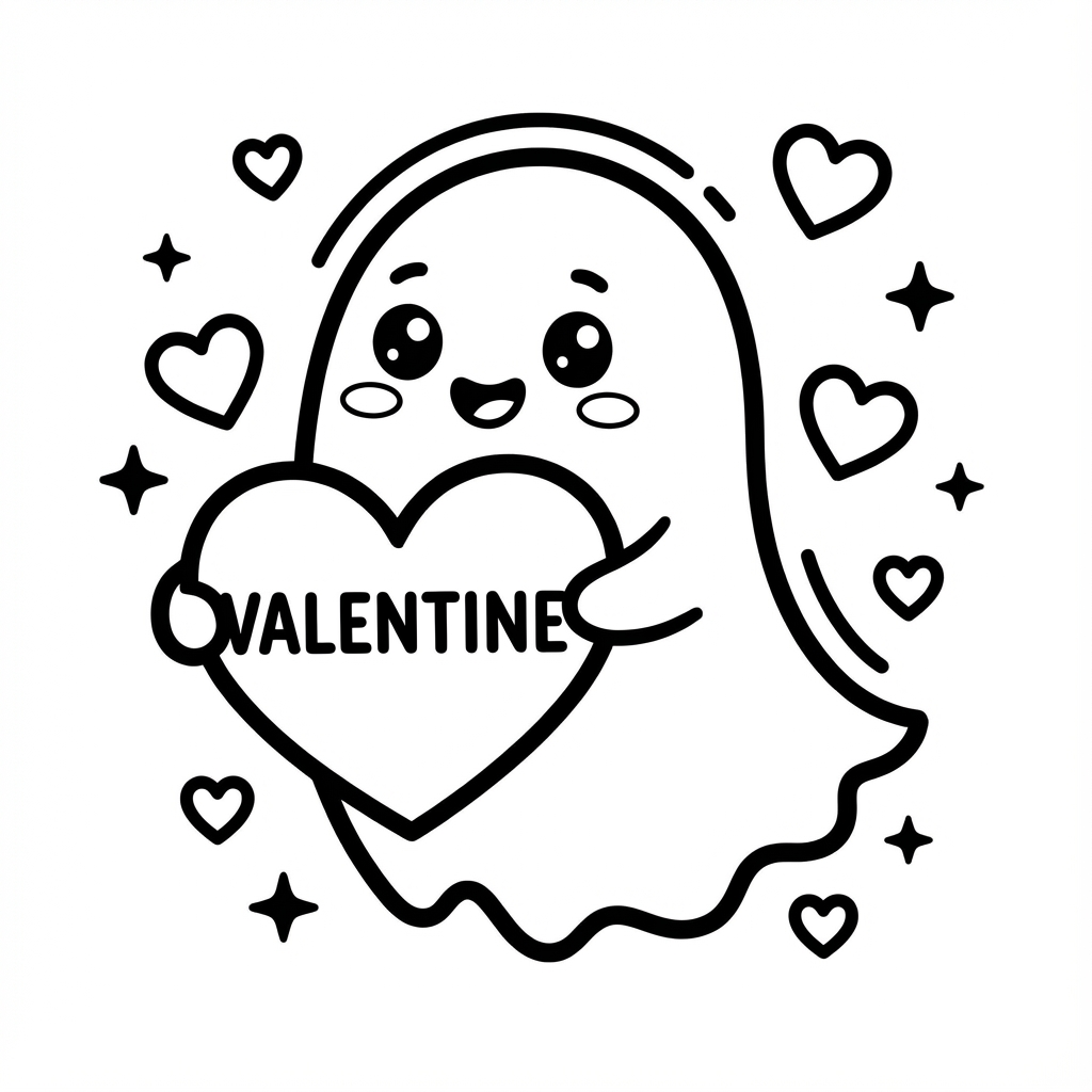Cute ghost holding a Valentine's heart.